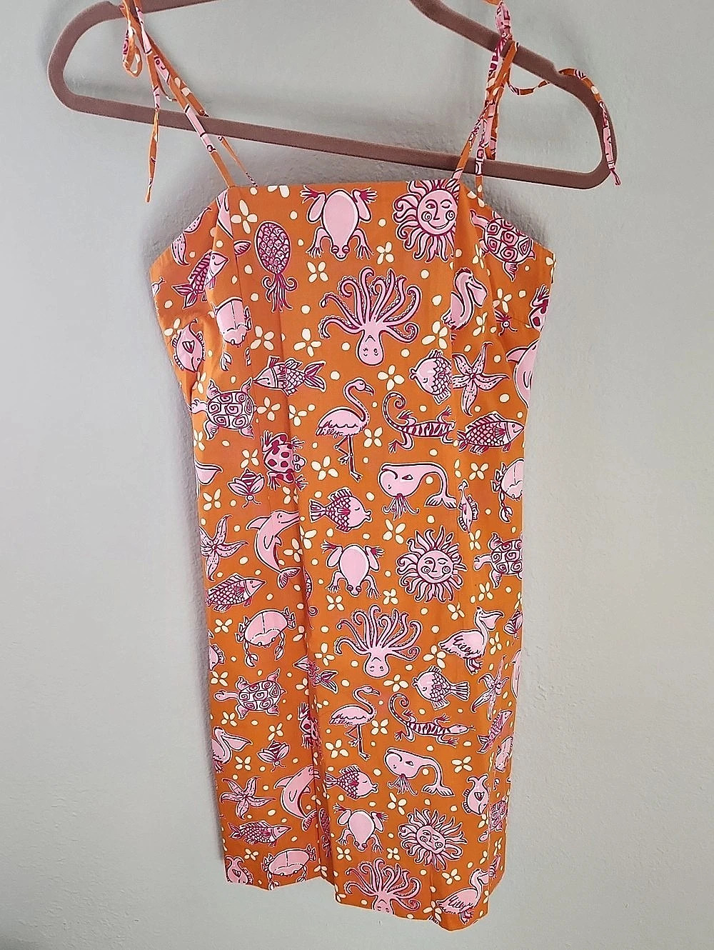 Vintage Lilly Pulitzer Printed Mini Dress Orange & Pink Size 8